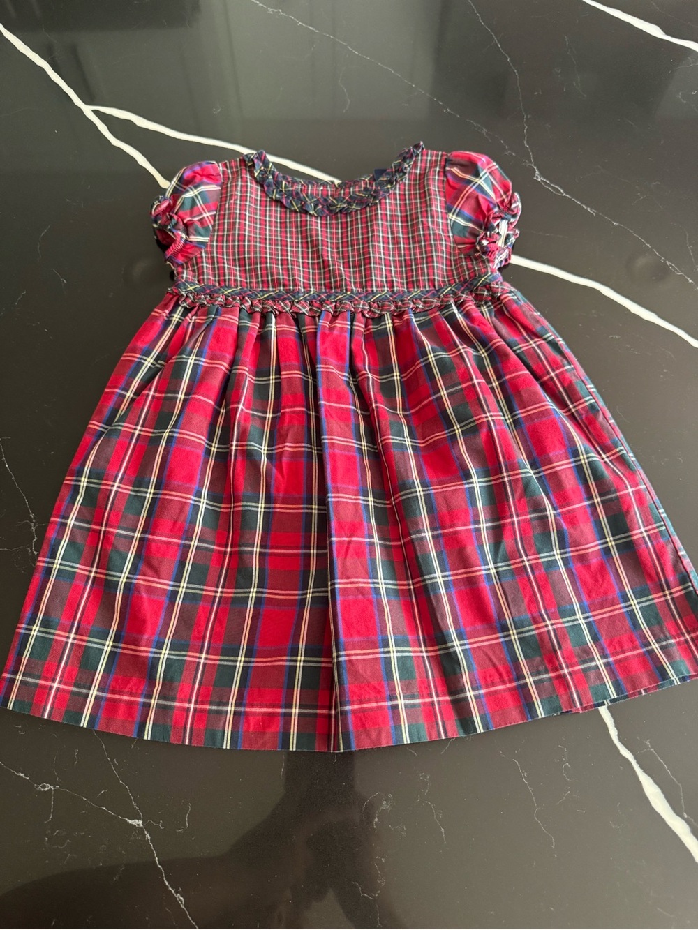 Chaps Red and Navy Plaid Smocked Baby Dress